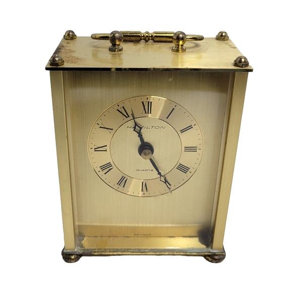 Vtg Hamilton Quartz Clock Gold Metal Made in West Germany Time Communism Retro - Picture 1 of 12